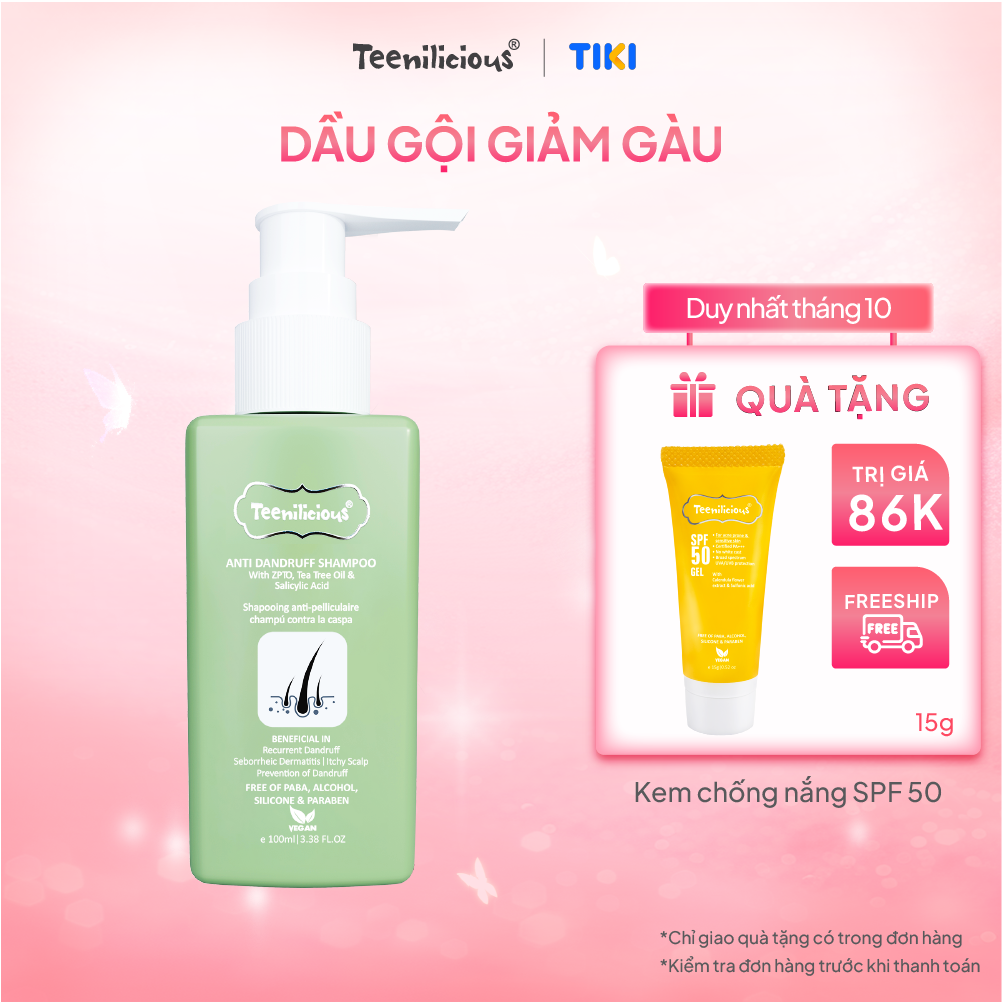 Dầu Gội Teenilicious Anti Dandruff Shampoo Hỗ Trợ Giảm Gàu, Giảm Ngứa Da Đầu &amp; Giảm Rụng Tóc 100ml