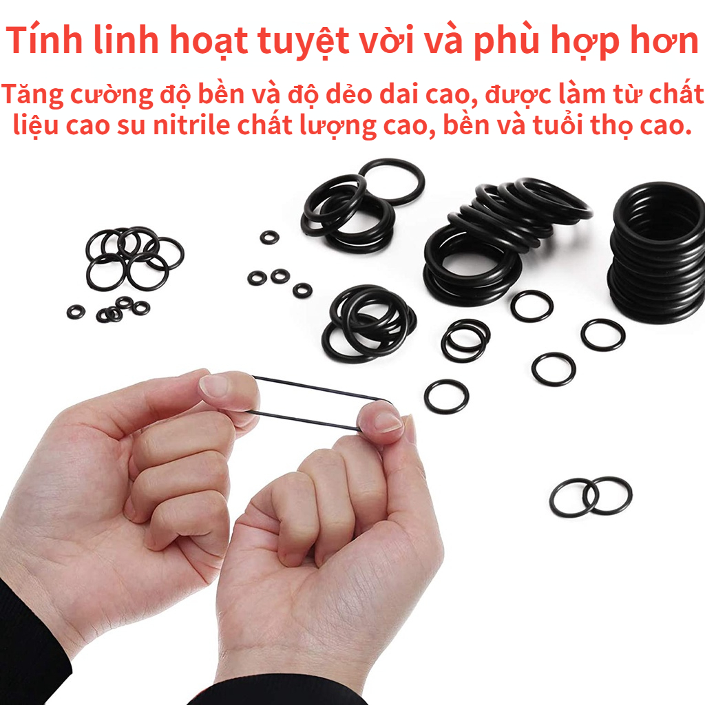 225 chiếc Cao su O Ring Máy giặt O-Ring Seals Độ kín nước Các loại Kích thước khác nhau với Bộ hộp