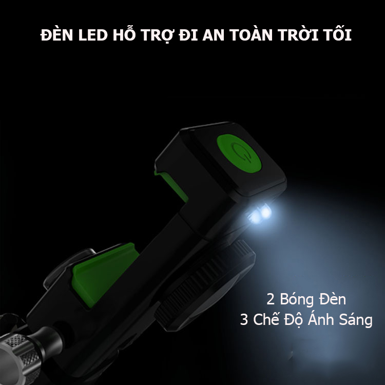 Giá Đỡ Kẹp Điện Thoại Trên Xe Đạp, Xe Máy Phân Khối Lớn; Đèn Led 3 Chế Độ Sáng, Nhiều Góc Xoay Linh Hoạt - Hàng Nhập Khẩu