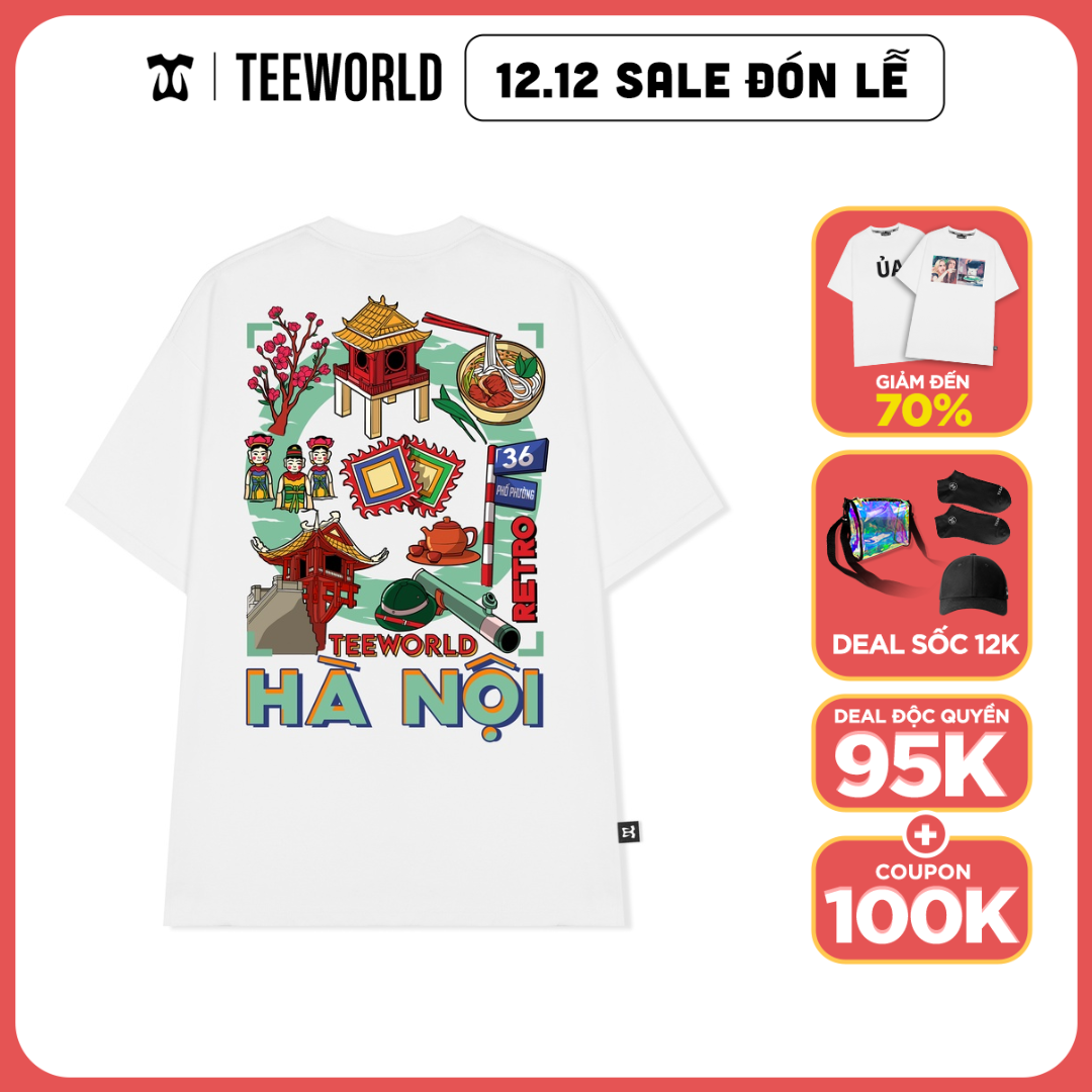 Áo thun Teeworld Hanoi Retro T-Shirt Trắng Đen Form Rộng Unisex Nam Nữ