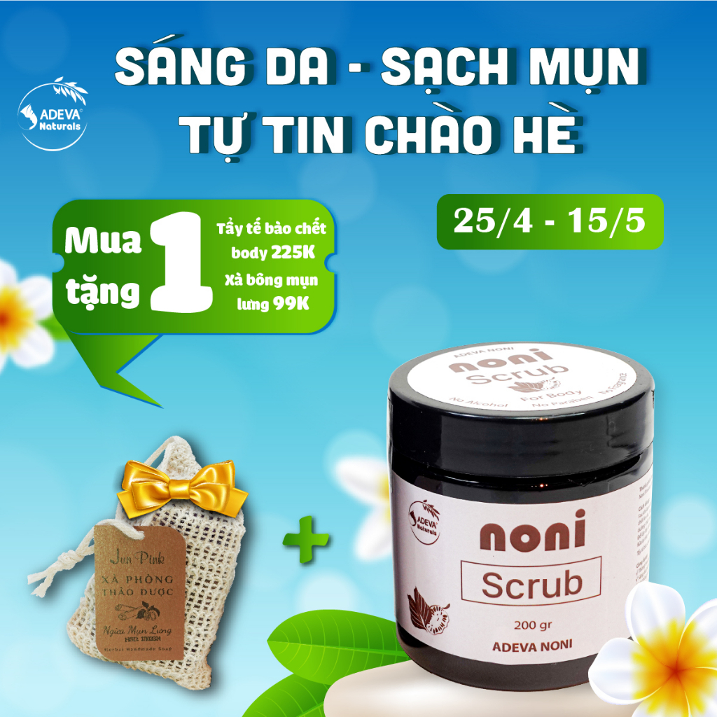 Combo Giảm Mụn Lưng ADEVA NONI Tẩy TBC Body Và Xà Bông Giúp Sạch Da Chết Giảm Mụn, Mờ Thâm Sáng Mịn Đều Màu Da