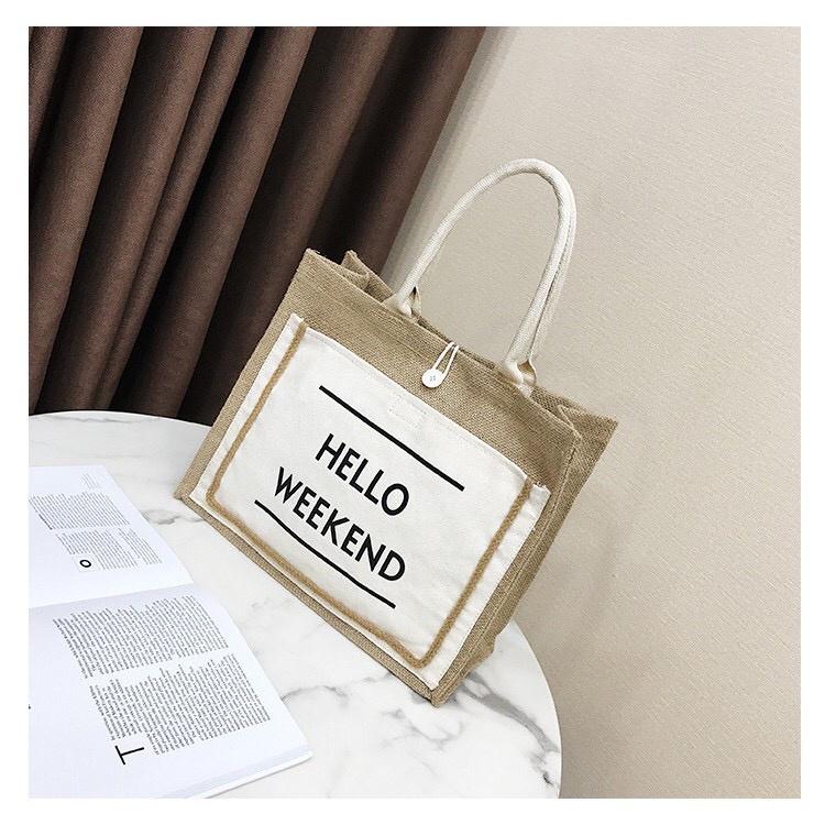 Túi Cói Hello Weekend Size 36cm Cao Cấp Siêu Xinh Thời Trang Hàn Quốc Loại Đẹp Dày Dặn (T046)