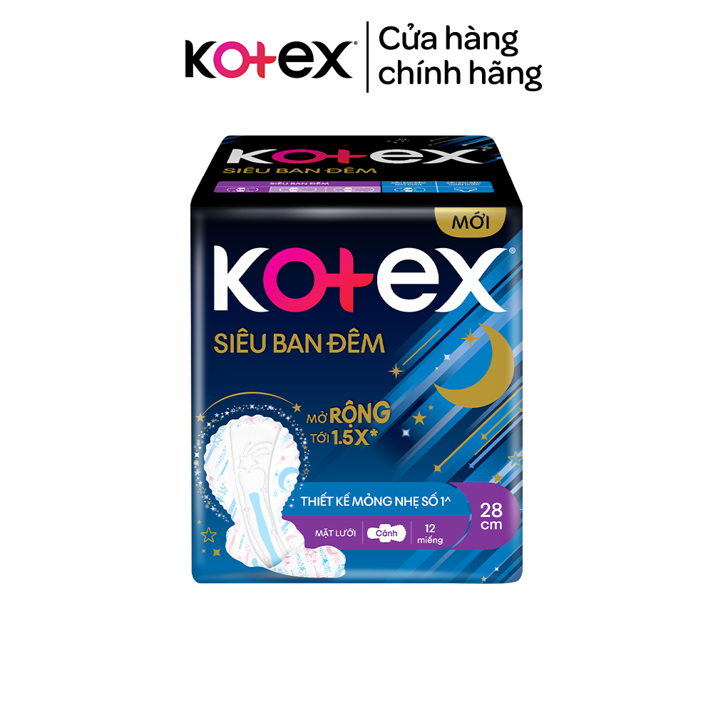 Băng vệ sinh Kotex ban đêm mặt lưới 12 miếng 28cm siêu mỏng cánh