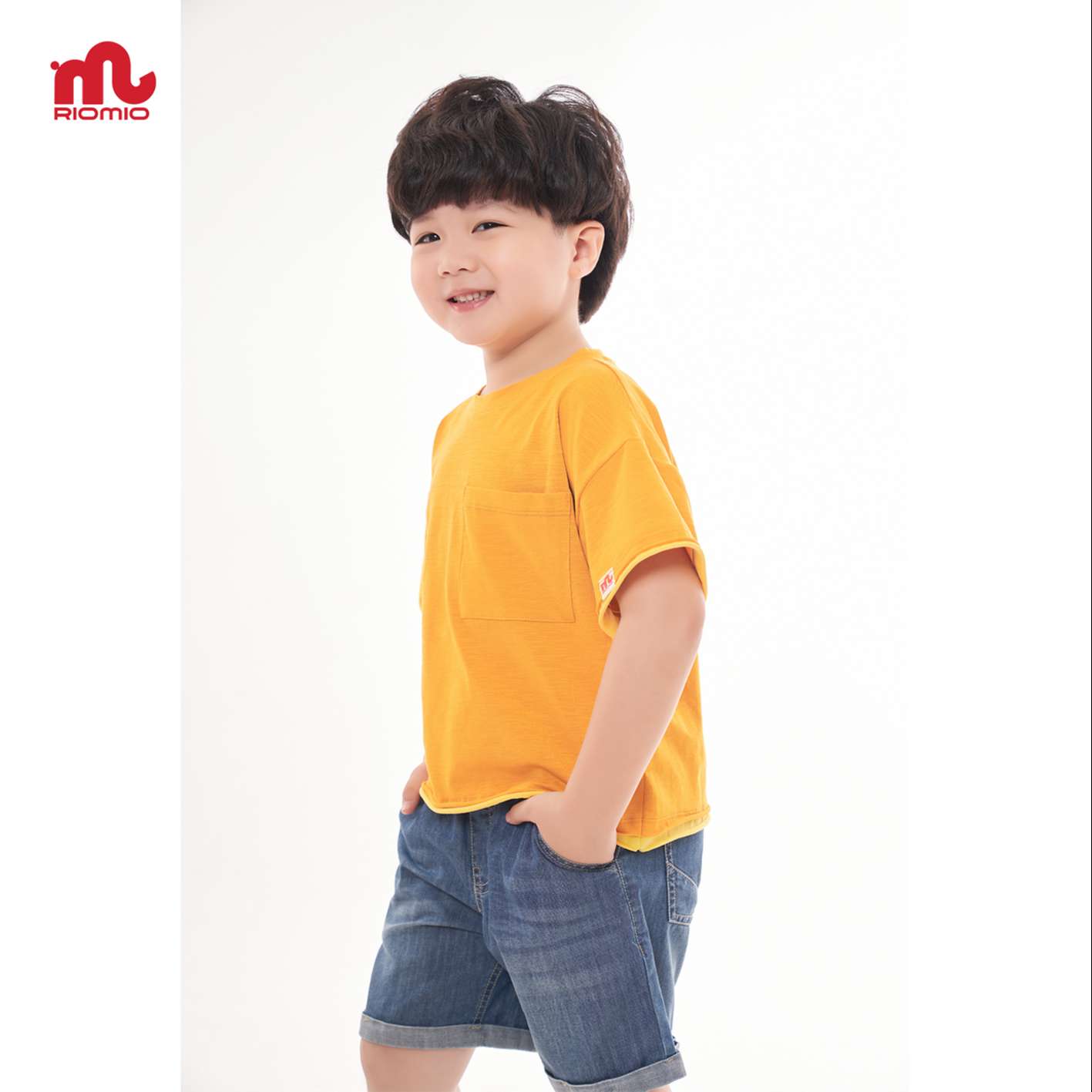 Quần short jean cho bé trai 3-11 tuổi (15-40kg) RIOMIO sooc bò ống rộng cạp chun 100% cotton - RM218