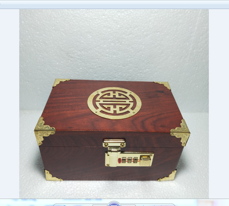 Hộp đựng con dấu - hộp trang sức gỗ hương mặt chữ thọ vàng size 19cm khóa mã số cao cấp