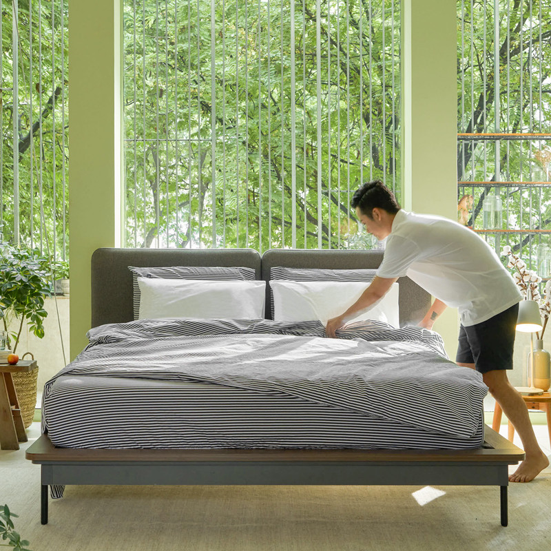 Bộ Ga Trải Giường Ru9 Cotton Percale 100% Cotton Tự Nhiên - Black Oyster Stripe