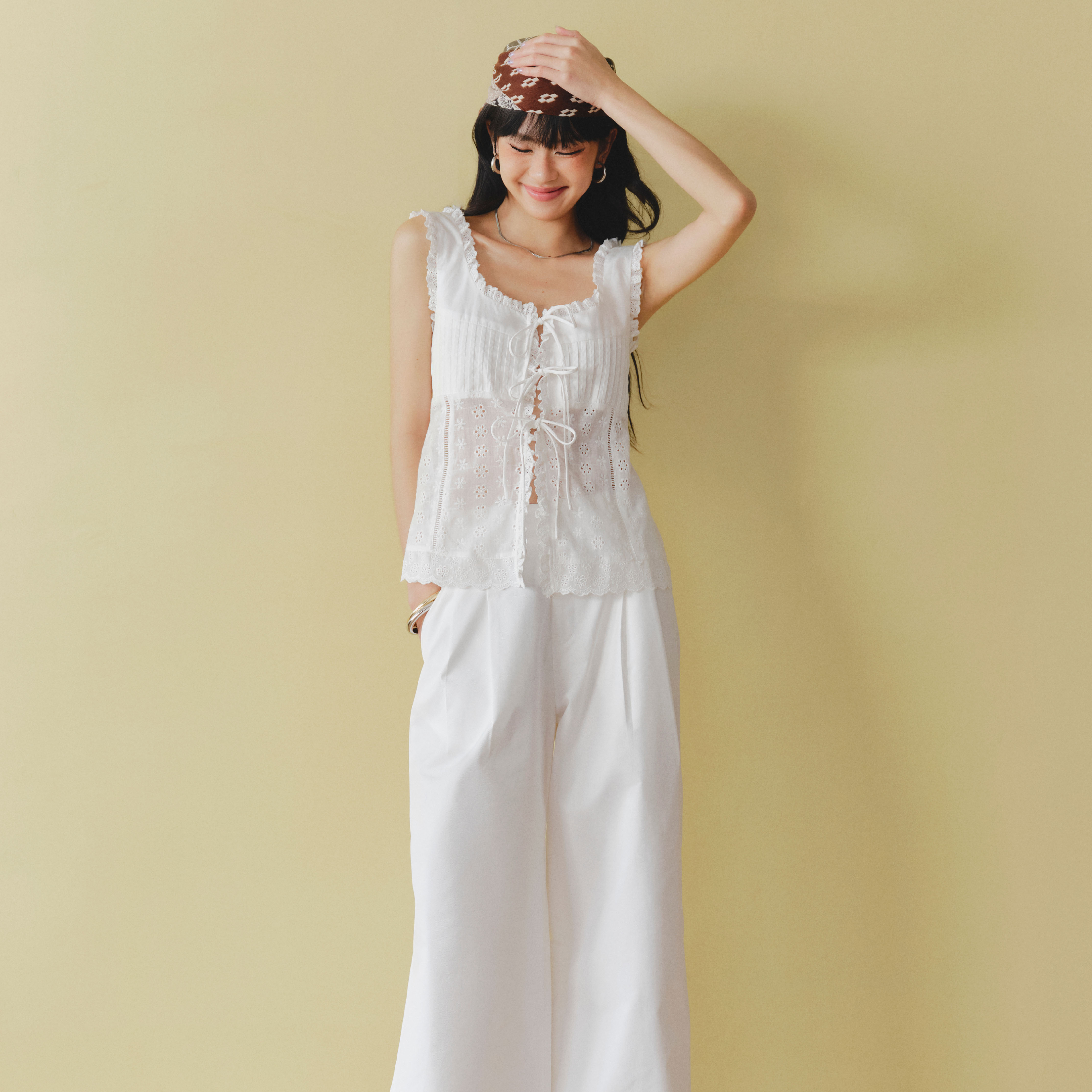 DOTTIE - Quần ống rộng xếp ly - Trắng - Q0397