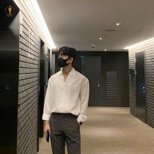 Áo sơ mi nam TRAZ tay dài mẫu mới nẹp liền không nút phong cách Hàn Quốc vải cotton lụa rất đẹp mịn mát