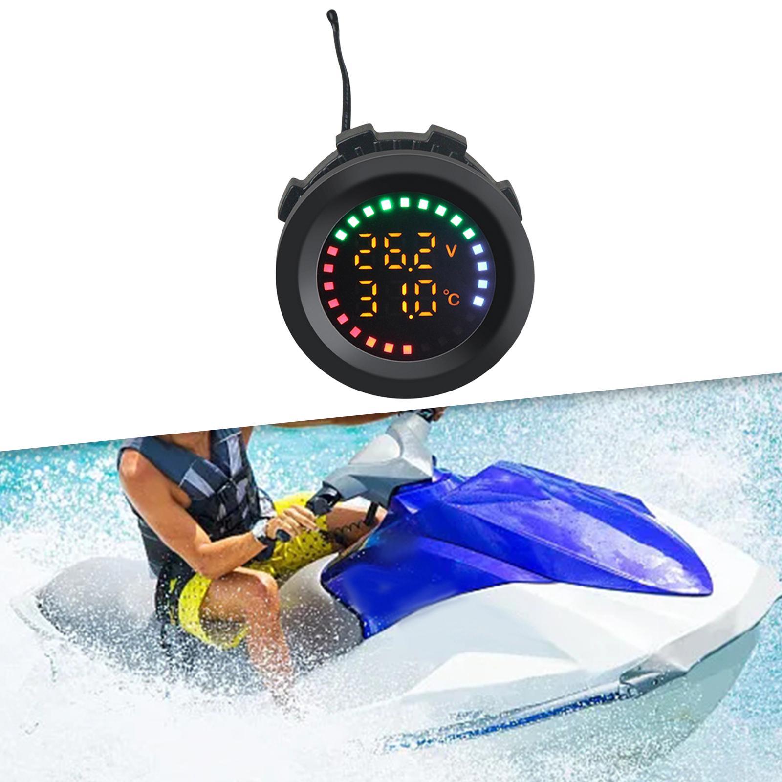 Car Temperature Gauge Voltmeter 12V-24V Tester Convenient Vehicle Repair Parts Round Panel Multipurpose Colorful Display Temp
