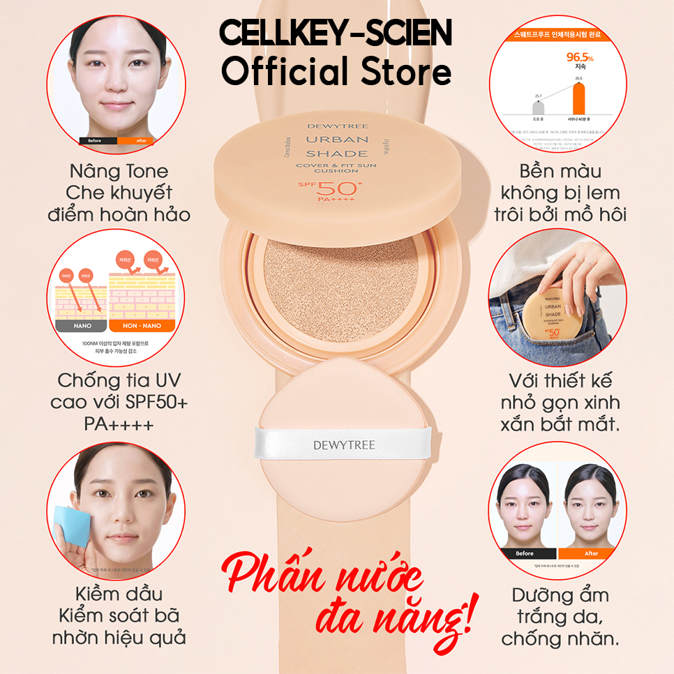 Phấn Nước Che Khuyết Điểm Nâng Tone Kiềm Dầu Chống Nắng Dưỡng Da Dewytree Urban Shade Cover & Fit Sun Cushion SPF50+ PA++++