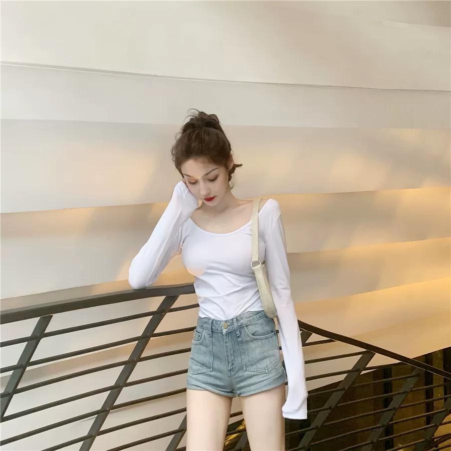 MS6821 Áo thun nữ dài tay cổ rộng khoét lưng sâu sexy