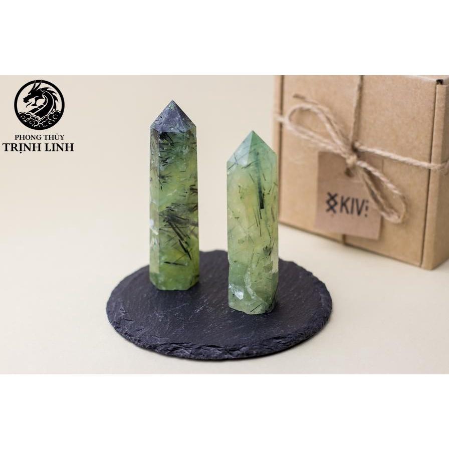 Trụ đá thanh tẩy Prehnite dùng trong Tarot, reiki, thiền định,yoga cân bằng, phong thủy (KHÔNG KÈM ĐẾ)