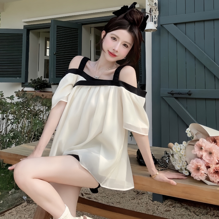 Set áo trễ vai 2 dây mix quần short siêu xinh phong cách hàn quốc có ảnh thật kèm video