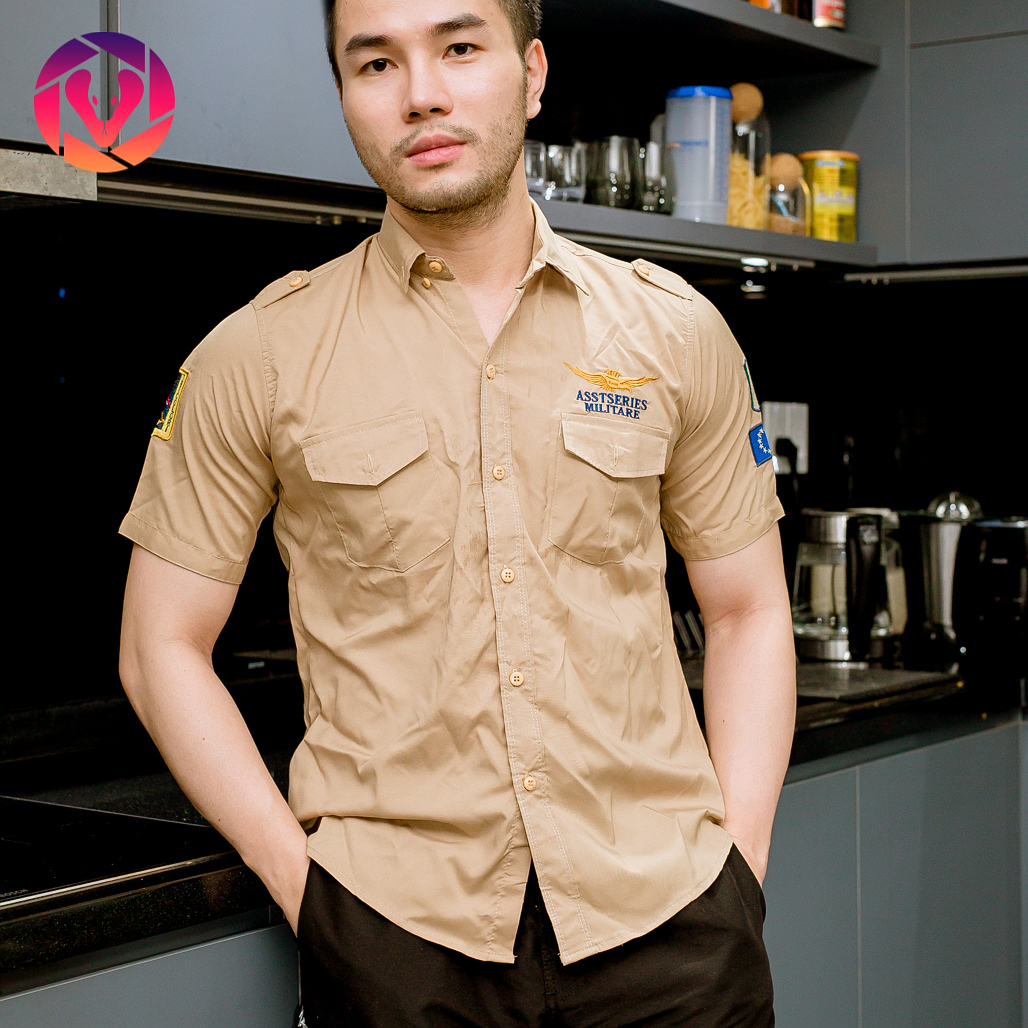 Hình ảnh Áo phi công Thái Lan, sơ mi nam tay ngắn, vải kate, form body mạnh mẽ, nam tính