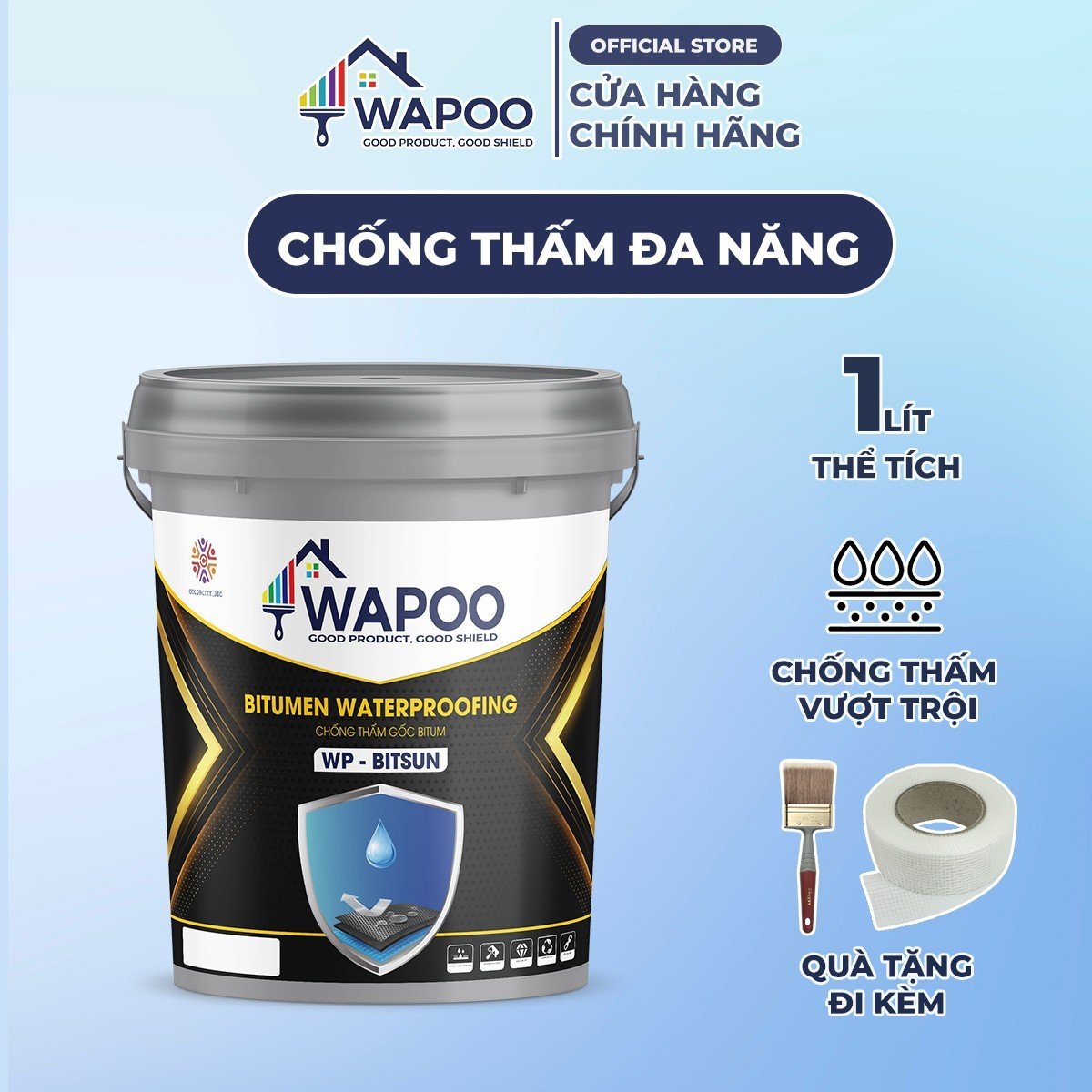 Sơn Chống Thấm Công Nghệ Đức Wapoo WP - BITSUN, Chống Thấm Bể Cá, Mái Nhà, Sân Thượng, Nhà Vệ Sinh, Chống thấm giá rẻ, Nhà Vệ Sinh