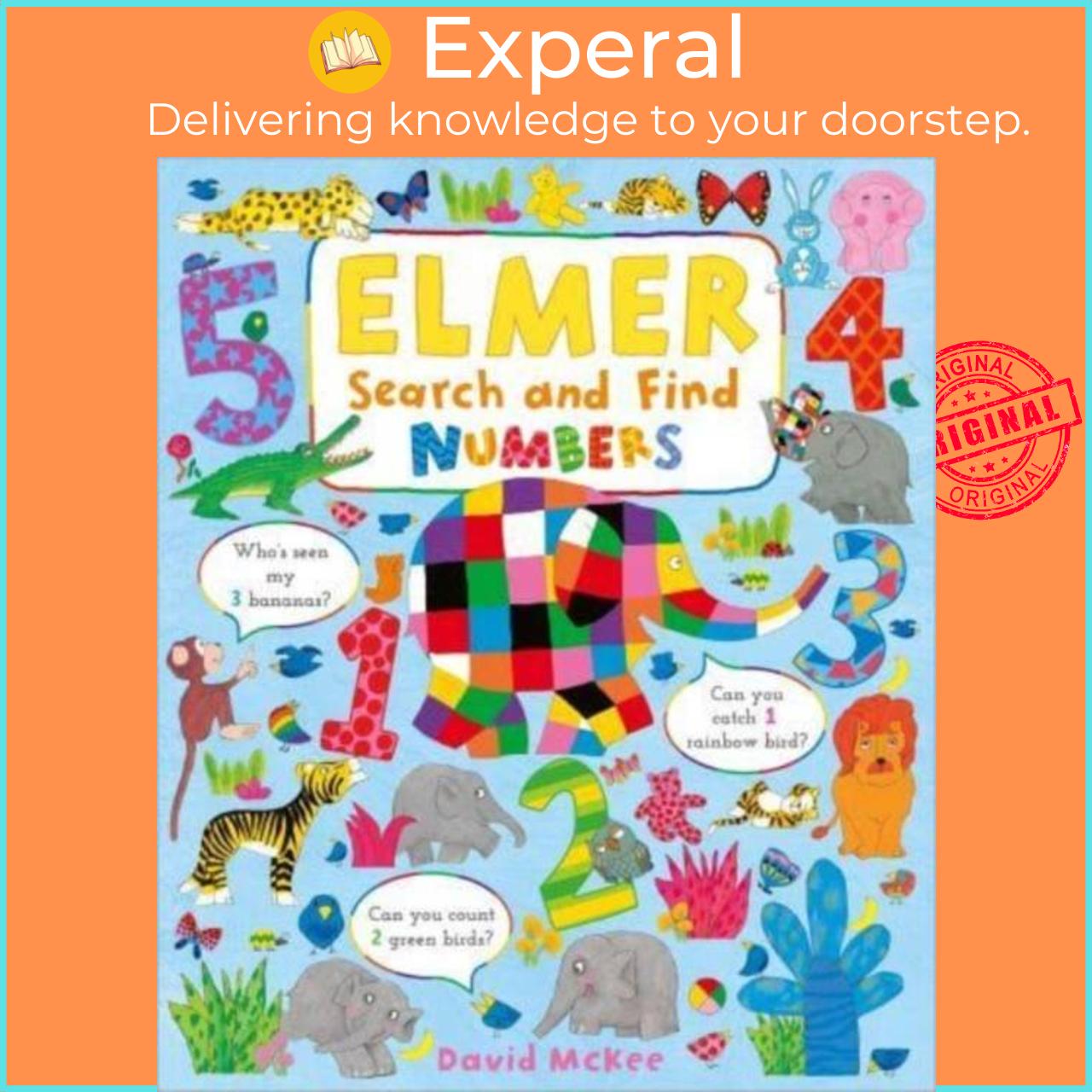Sách - Elmer Search and Find Numbers by David McKee (UK edition, boardbook)
