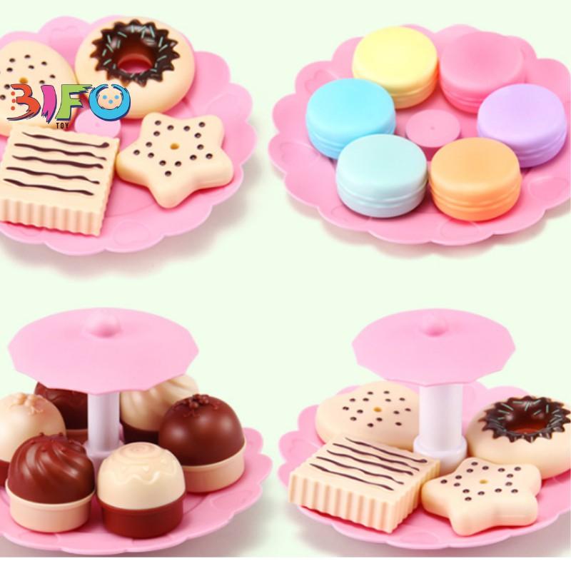 Đồ chơi cắt bánh sinh nhật 3 tầng 23 chi tiết mô phỏng bánh Macarons bánh quy đồ chơi cho trẻ em