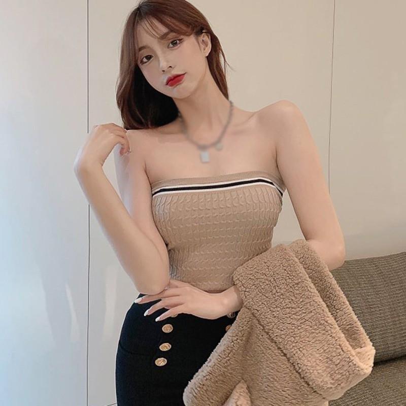 Áo Ống Dáng Ôm Màu Sắc Tương Phản Kiểu Dáng Gợi Cảm Phong Cách Hàn Quốc