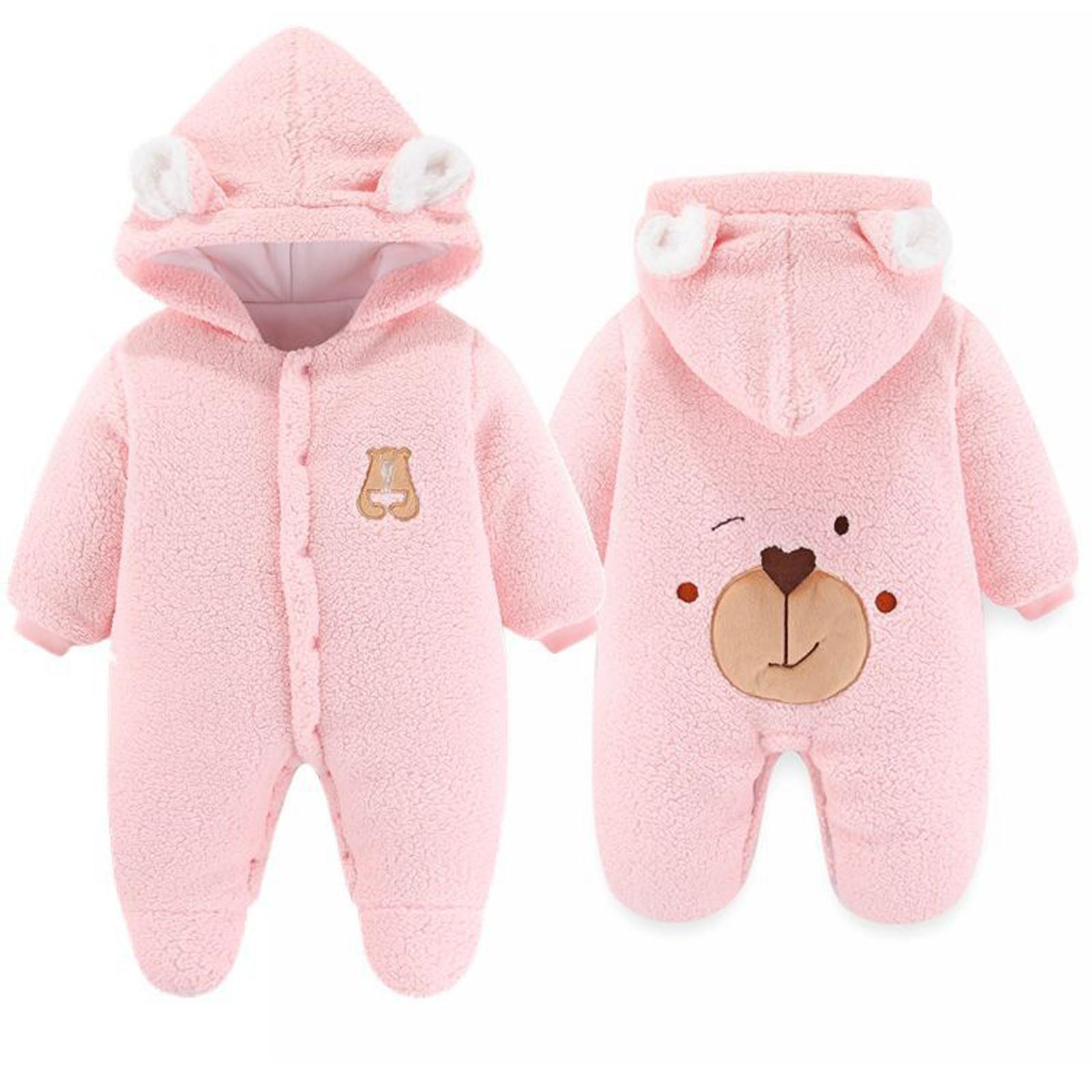 Mới 2021 Cho Bé Rompers Cho Cô Gái Hoạt Hình Clothinginfant Sơ Sinh Bé Gái Bé Trai Gấu Ấm Dày Snowsuit Có Mũ Áo Liền Quần
