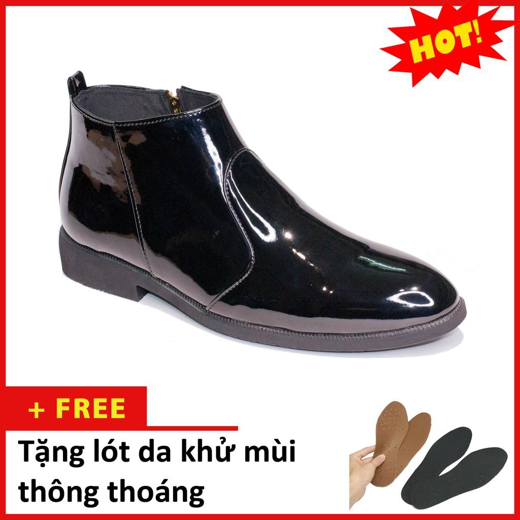 Giày Chelsea Boot Nam Cổ Khóa Da Bóng Màu Đen Đế Có Khâu Chắc Chắn - CB521-bongkhoa