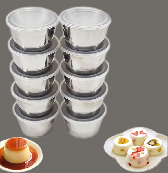 10 Khuôn Inox 304 Làm Bánh Flan Có Kèm Nắp Nhựa