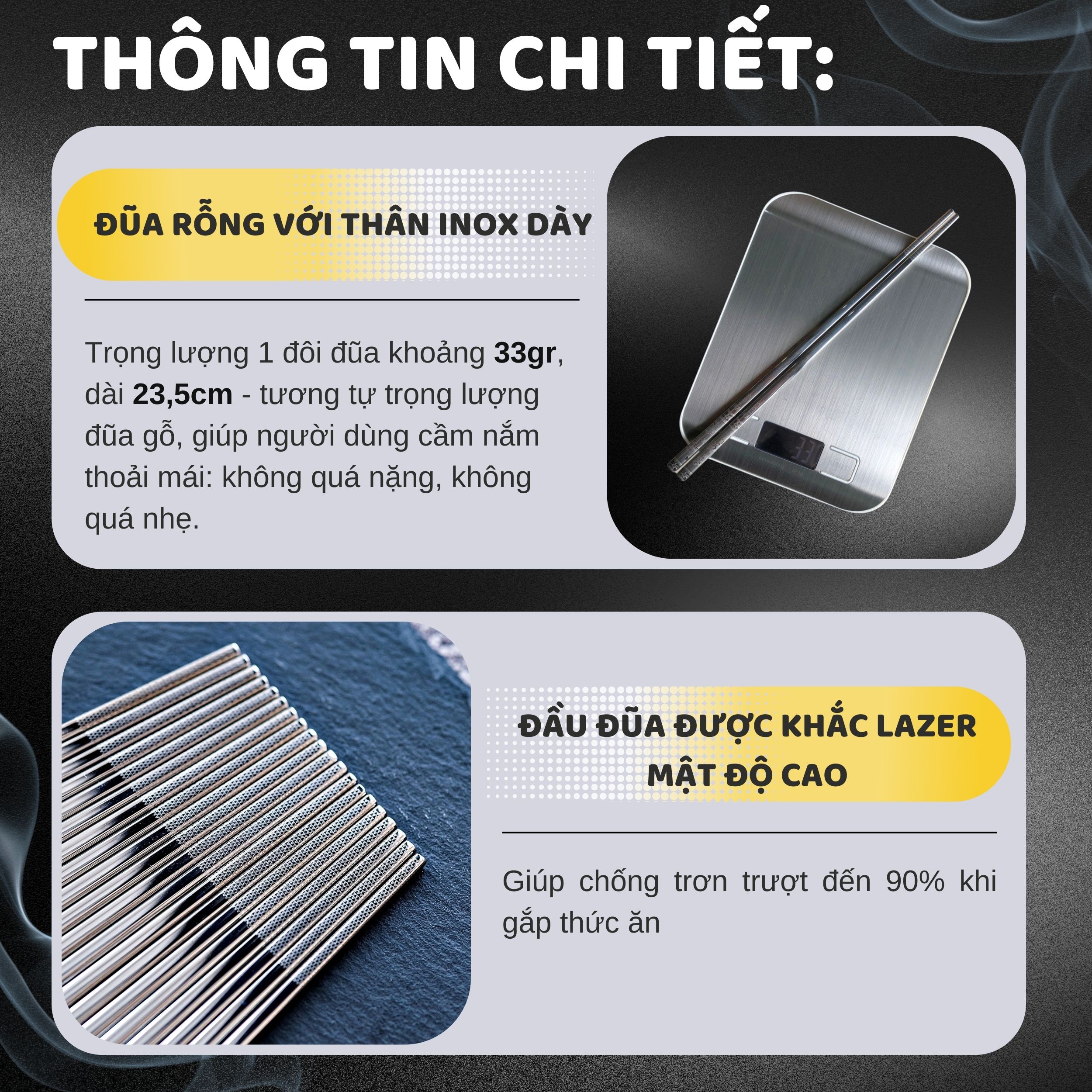 01 hộp đũa Inox 304 cao cấp DandiHome (10 đôi) chống trơn trượt