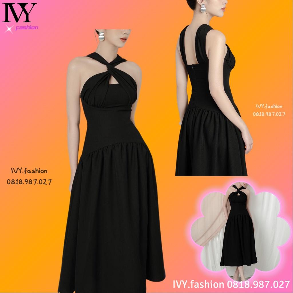 Đầm váy thiết kế maxi cổ chéo 100% cotton đen xòe dài midi hở lưng xếp ly đi biển dự tiệc dạo phố rẻ đẹp bigsize