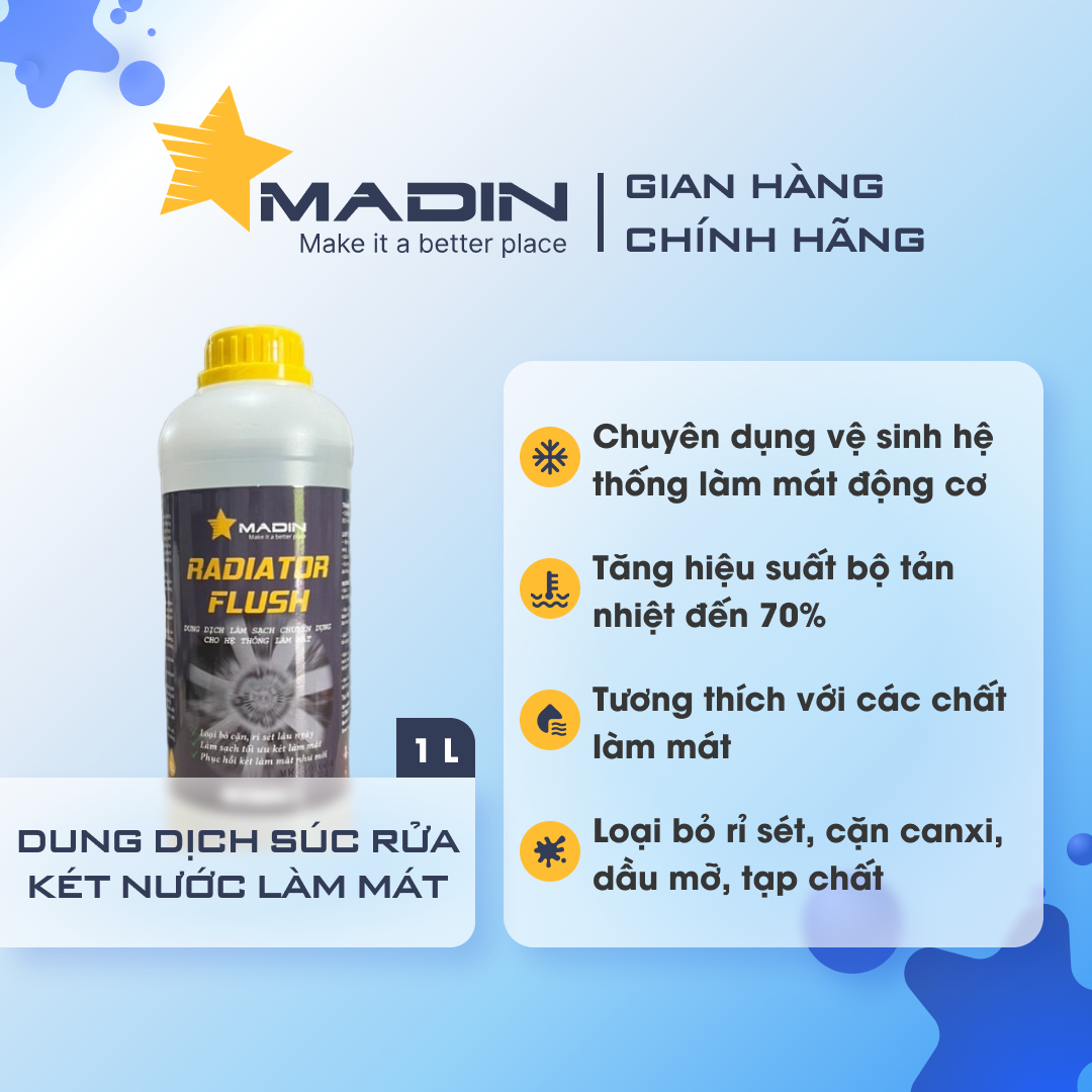 Sục rửa két nước làm mát Madin Radiator Flush 1L, vệ sinh két nước làm sạch cặn bẩn, canxi, rỉ sét
