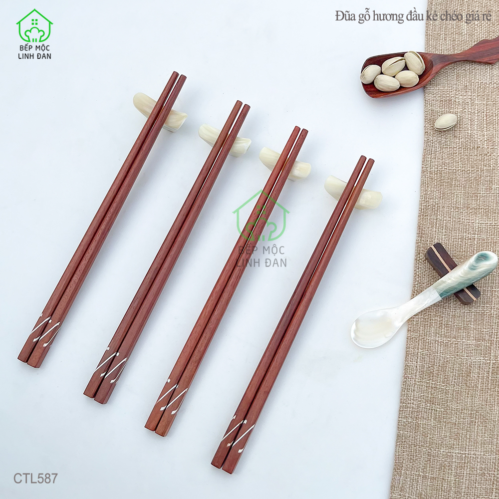 Đũa ăn cơm gỗ tự nhiên khảm chéo HAHANCO [CTL587] Bộ 10 đôi không hóa chất nhuộm tẩy