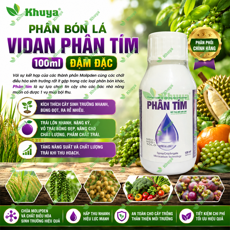 Phân bón lá Vidan Phân tím 100ml Đậm Đặc Bung đọt - Ra rễ - Phì trái