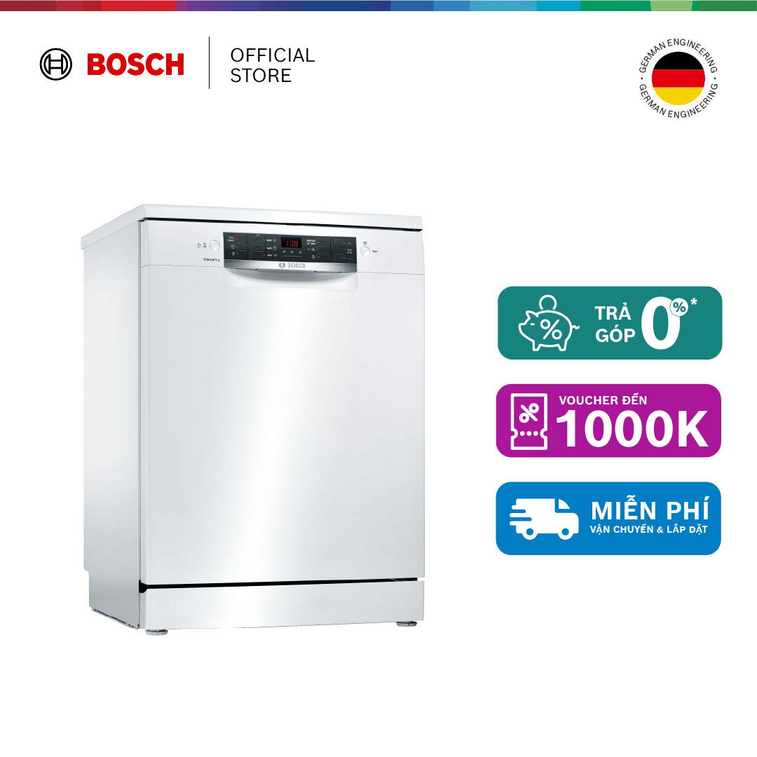 Máy rửa chén độc lập 12 bộ Bosch SMS46GW01P - Series 4 60cm (trắng) - Hàng chính hãng
