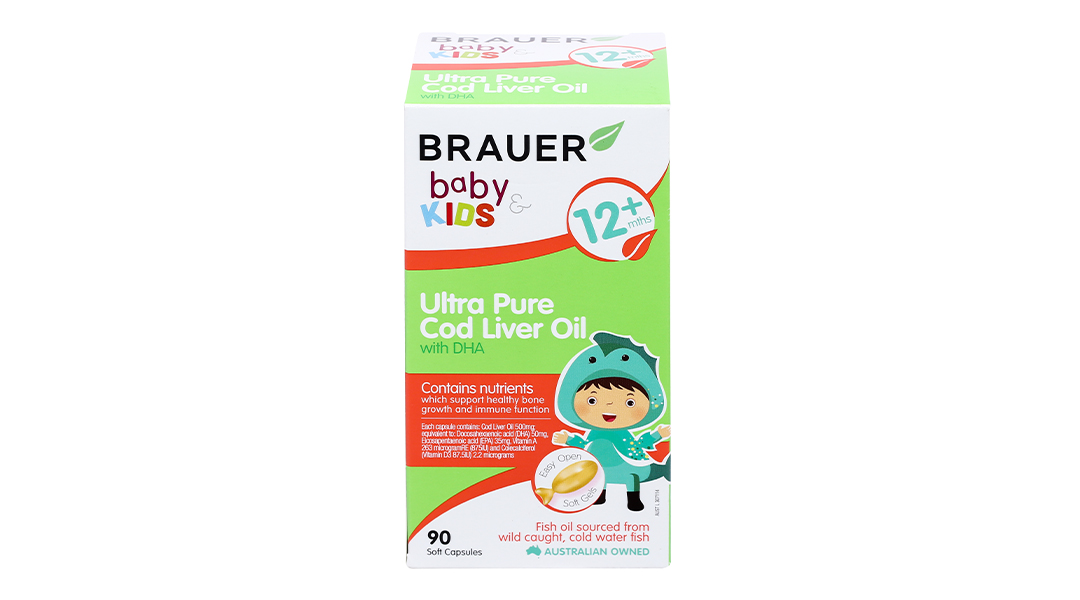 Brauer Ultra Pure Cod Liver Oil With DHA giúp phát triển xương cho bé lọ 90 viên