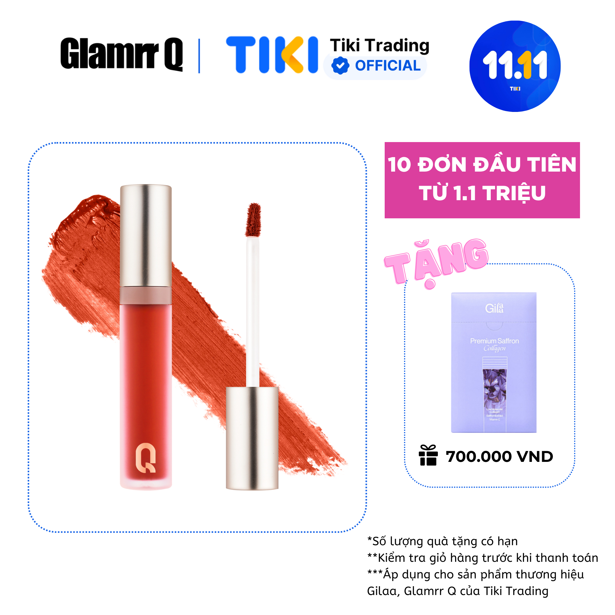 Son kem lì nhiều dưỡng GLAMRR Q LONG WEAR LIP CREAM 5g by Gilaa