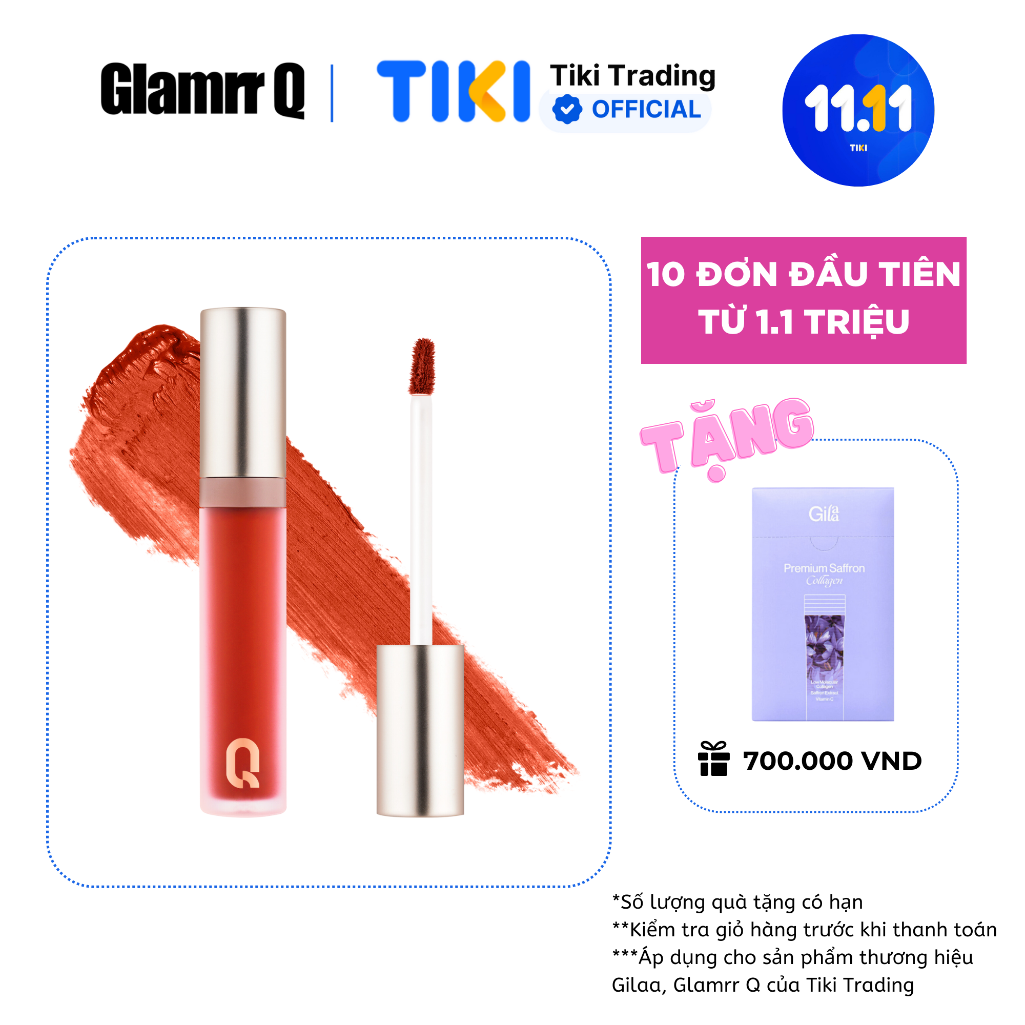 [Freeship10k đơn 249k] Son kem lì nhiều dưỡng GLAMRR Q LONG WEAR LIP CREAM 5g by Gilaa