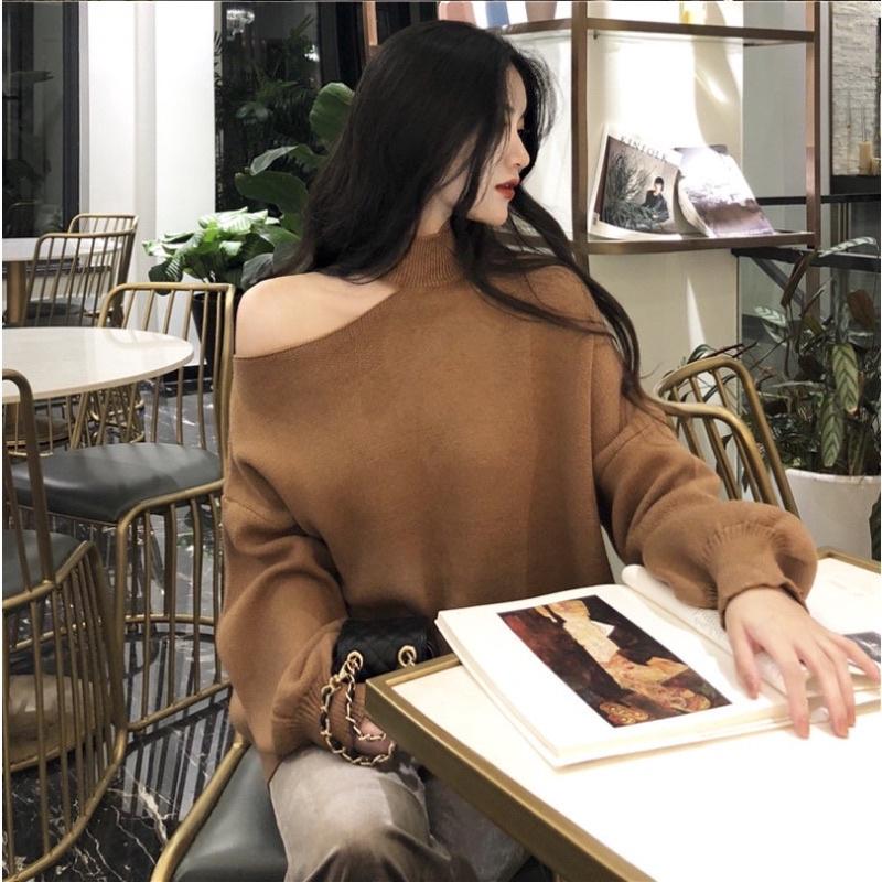 Áo Nỉ Nữ Hàn Quốc Dáng Cut Out Khoét Vai Dài Tay 4 Màu Cực Xinh