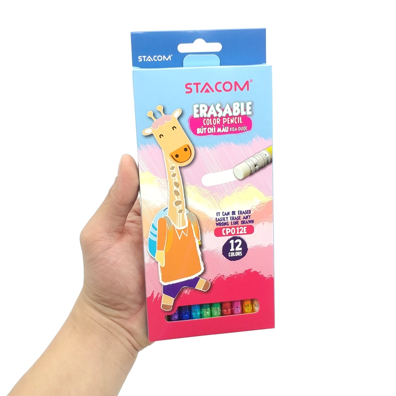 Bút Chì Màu Gỗ Tẩy Được Stacom 12 Màu CP012E