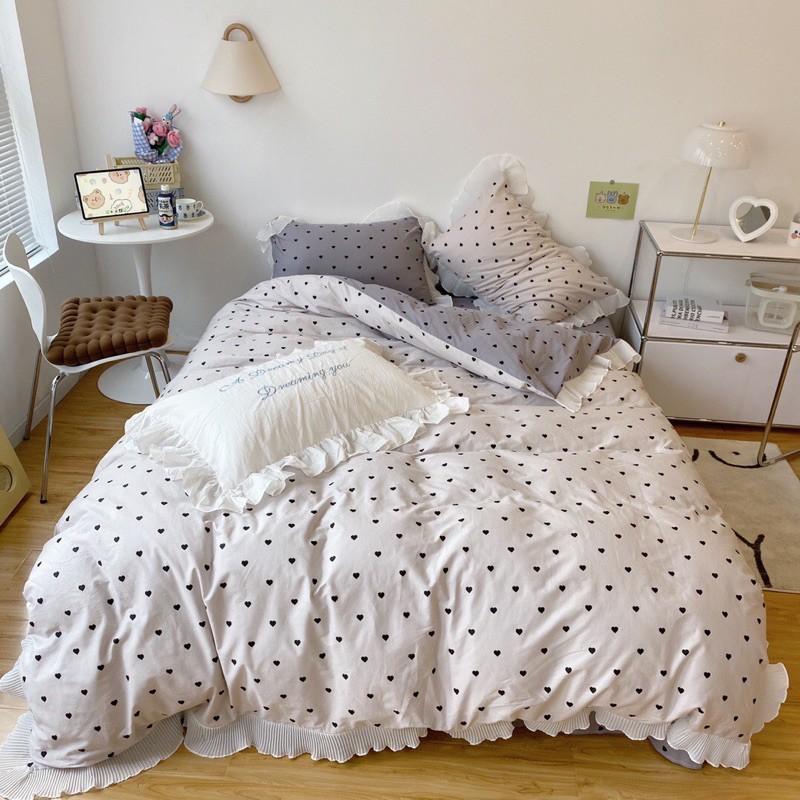 Set Cotton bèo 100%cotton Hàng Nhập Khẩu Cao Cấp 4 Món Tim Vàng Có Thể Sử Dụng Cả 2 Mặt Để Đổi Mới Không Gian Phòng