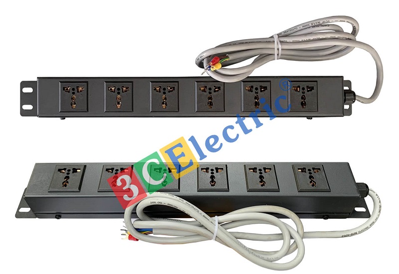 Thanh nguồn PDU 6 cổng đa năng dây dài 2,5M lắp cho tủ mạng 19''