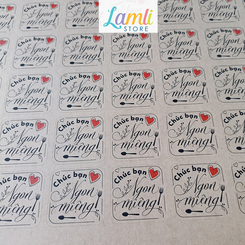 [In sẵn] 89 Tem nhãn dán Chúc Bạn Ngon Miệng | Sticker tiếng Việt | Chất liệu: Decal Kraft nâu | Kt: 3cm