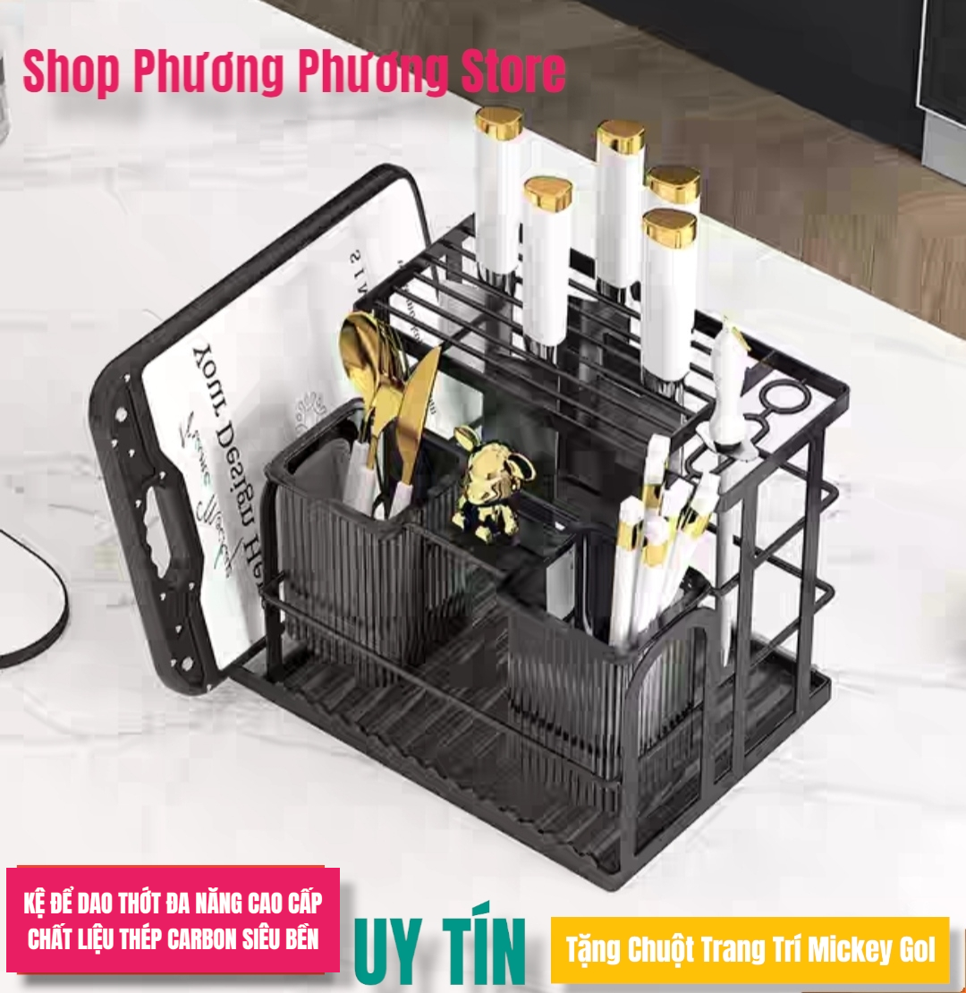 Kệ Để Dao Thớt Đa Năng Cao Cấp, Giá Treo Không Cần Đục Lỗ Hoặc Để Bàn Để Đồ Dùng Nhà Bếp Thép Carbon Siêu Bền