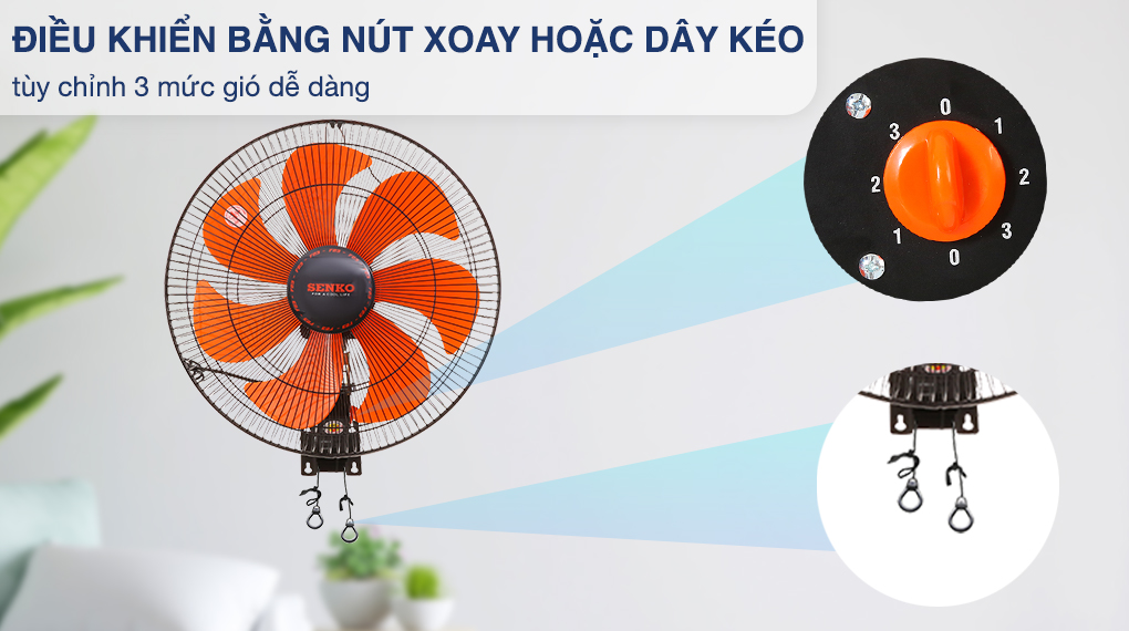 Quạt treo tường 2 dây Sothing Senko TC1622, công suất 65w- Hàng chính hãng