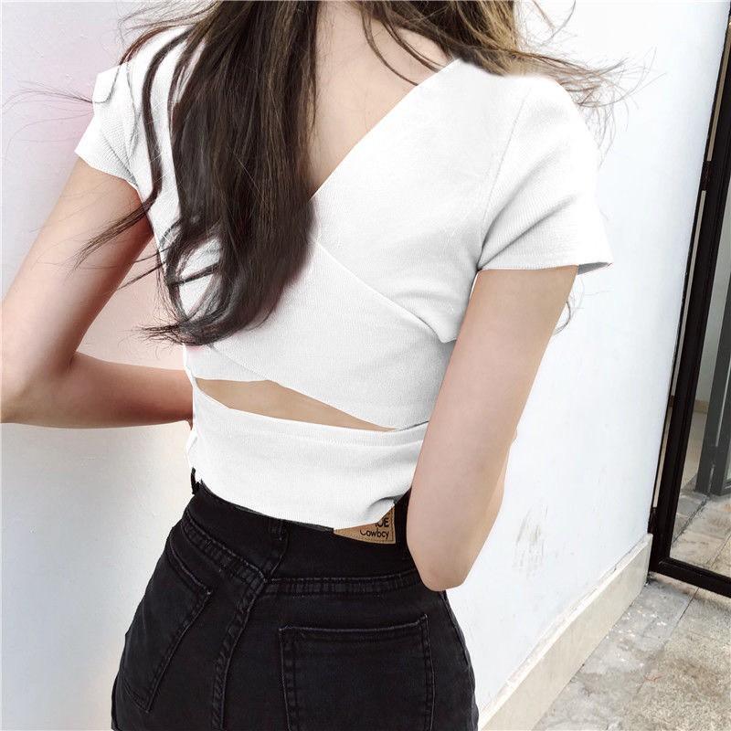 Áo croptop dáng ôm đan chéo sau lưng freesize 45-60kg