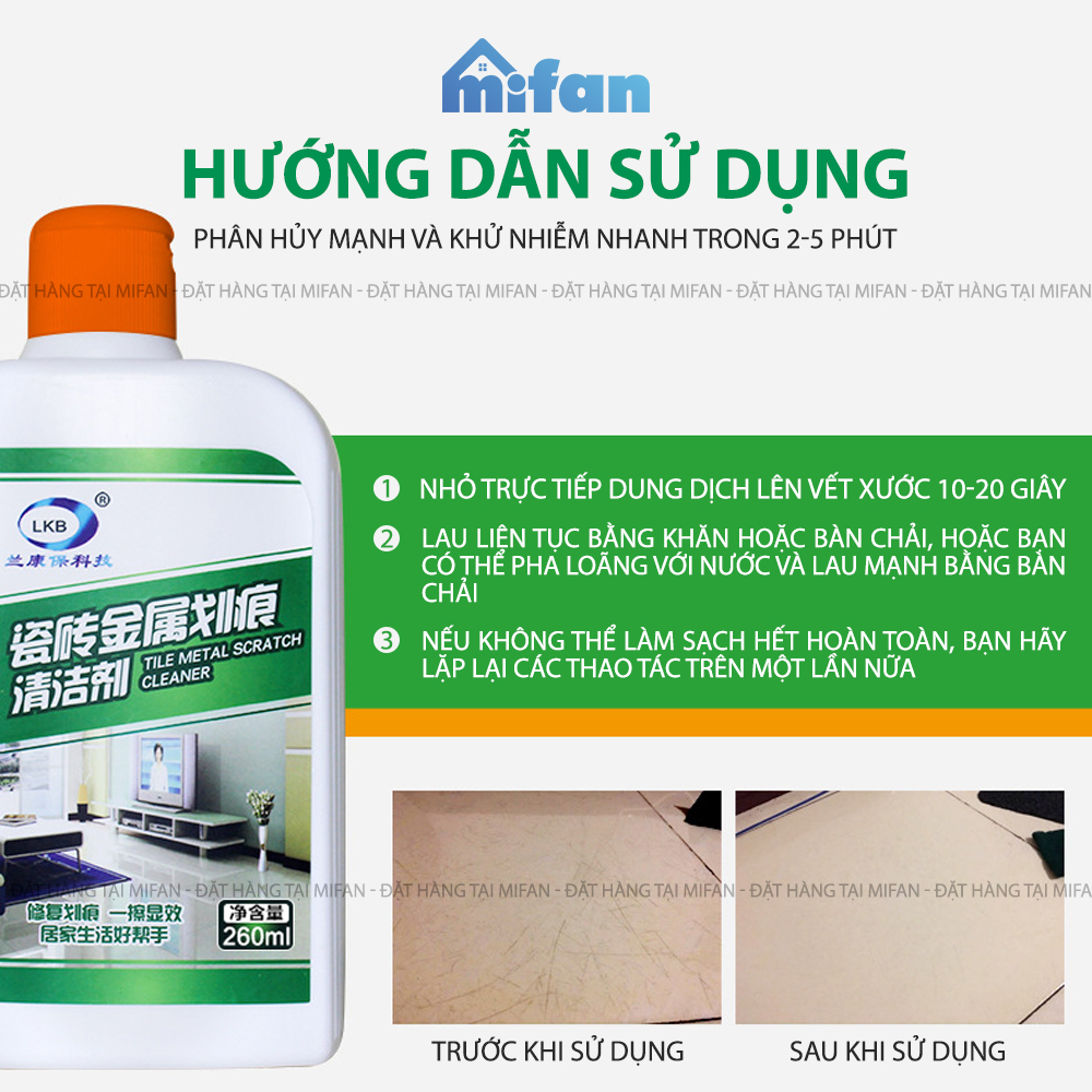 Dung Dịch Làm Sạch Vết Xước Sàn Gạch LKB 260ml - Hàng Chính Hãng