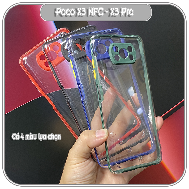Ốp Lưng cho Xiaomi Poco X3 NFC - X3 Pro PC Trong Suốt Viền Màu Mỏng ,Che Camera
