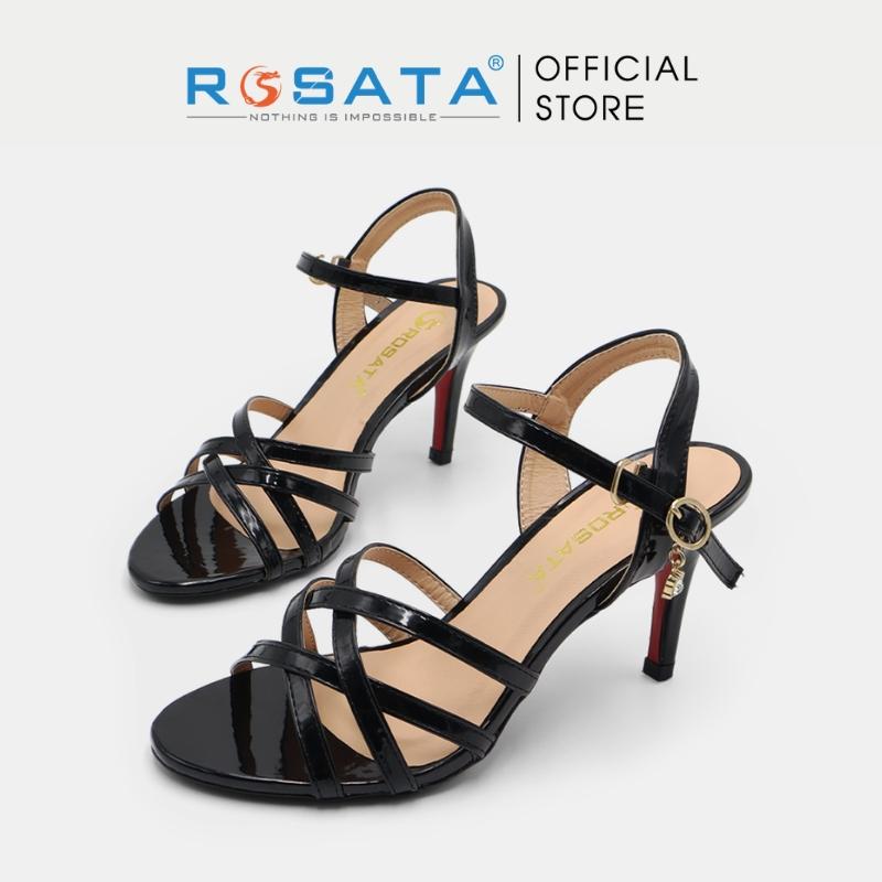 Giày sandal cao gót nữ ROSATA RO543 xỏ ngón phối dây mũi tròn quai cài hậu dây mảnh gót nhọn 7cm xuất xứ Việt Nam - Bạc