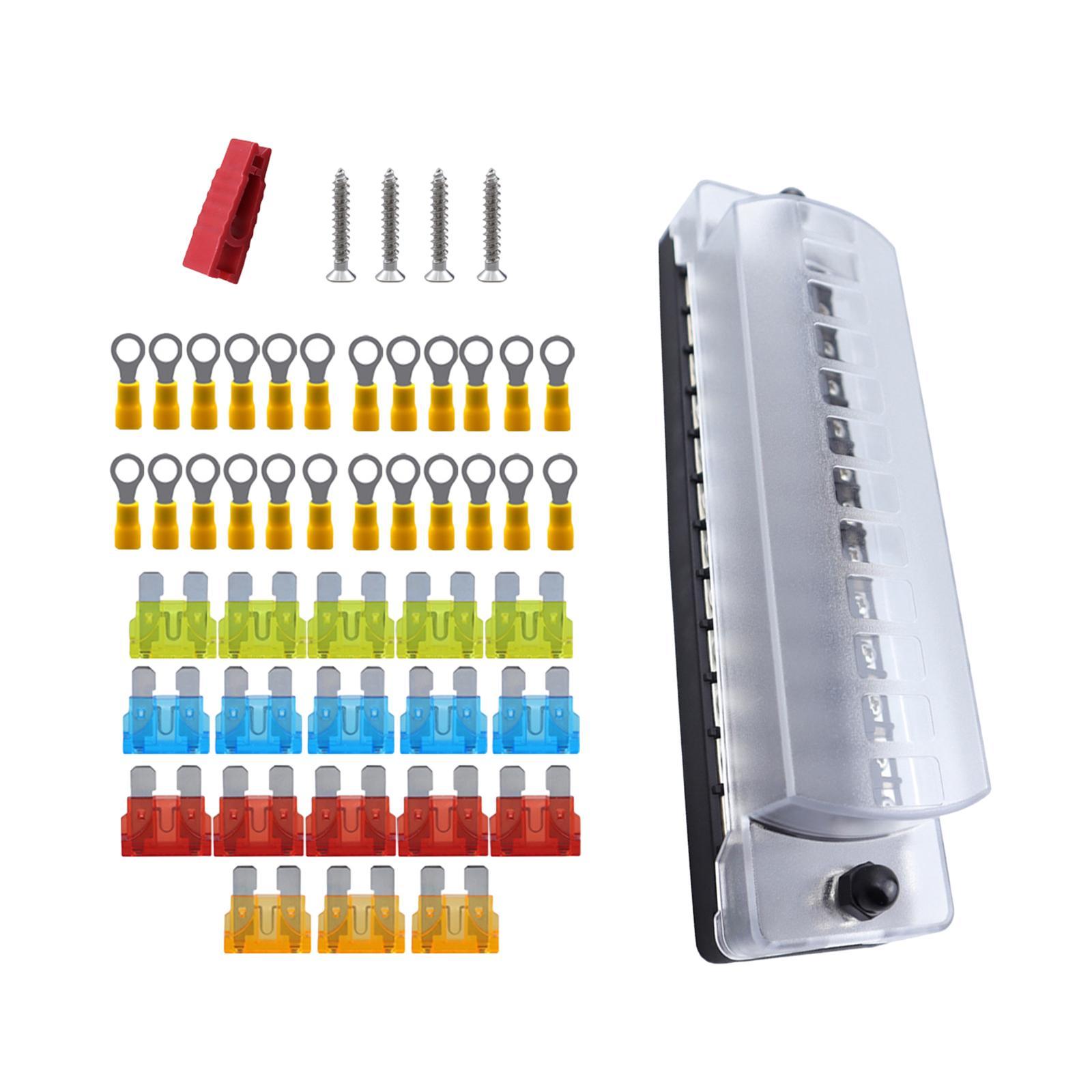 12 Way Fuse Block Fuse Holder High Strength Waterproof Standard ,Heat Resistant, PBT Automotive Fuse Box Circuit Holder Panel for Vehicle