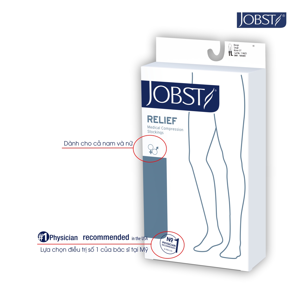 Combo 2 đôi Vớ y khoa gối JOBST Relief chuẩn áp lực 20-30mmHg- Cơ bản hỗ trợ điều trị suy tĩnh mạch