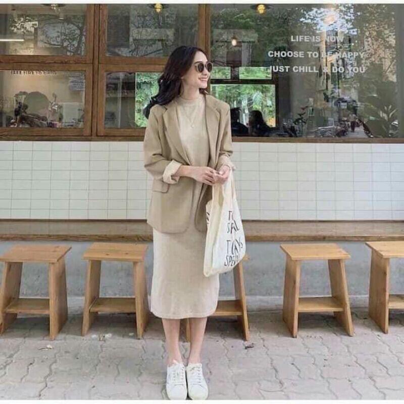 Áo khoác blazer 2 lớp 4 nút màu đen thanh lịch có đệm vai form áo siêu đẹp size M &lt;52kg