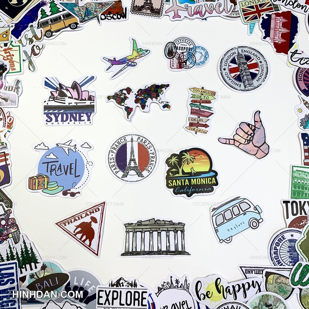 Sticker TRAVEL - DU LỊCH - Dán Trang Trí - Chất Liệu PVC Cán Màng Chất Lượng Cao Chống Nước, Chống Nắng, Không Bong Tróc Phai Màu