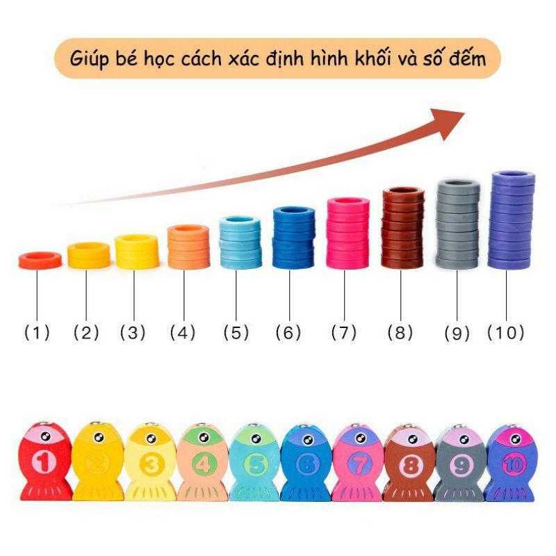 Bộ đồ chơi câu cá, ghép số bằng gỗ cho bé Montessori 63 chi tiết - Phát Triển Tư Duy Cho Bé - Yumeshop94